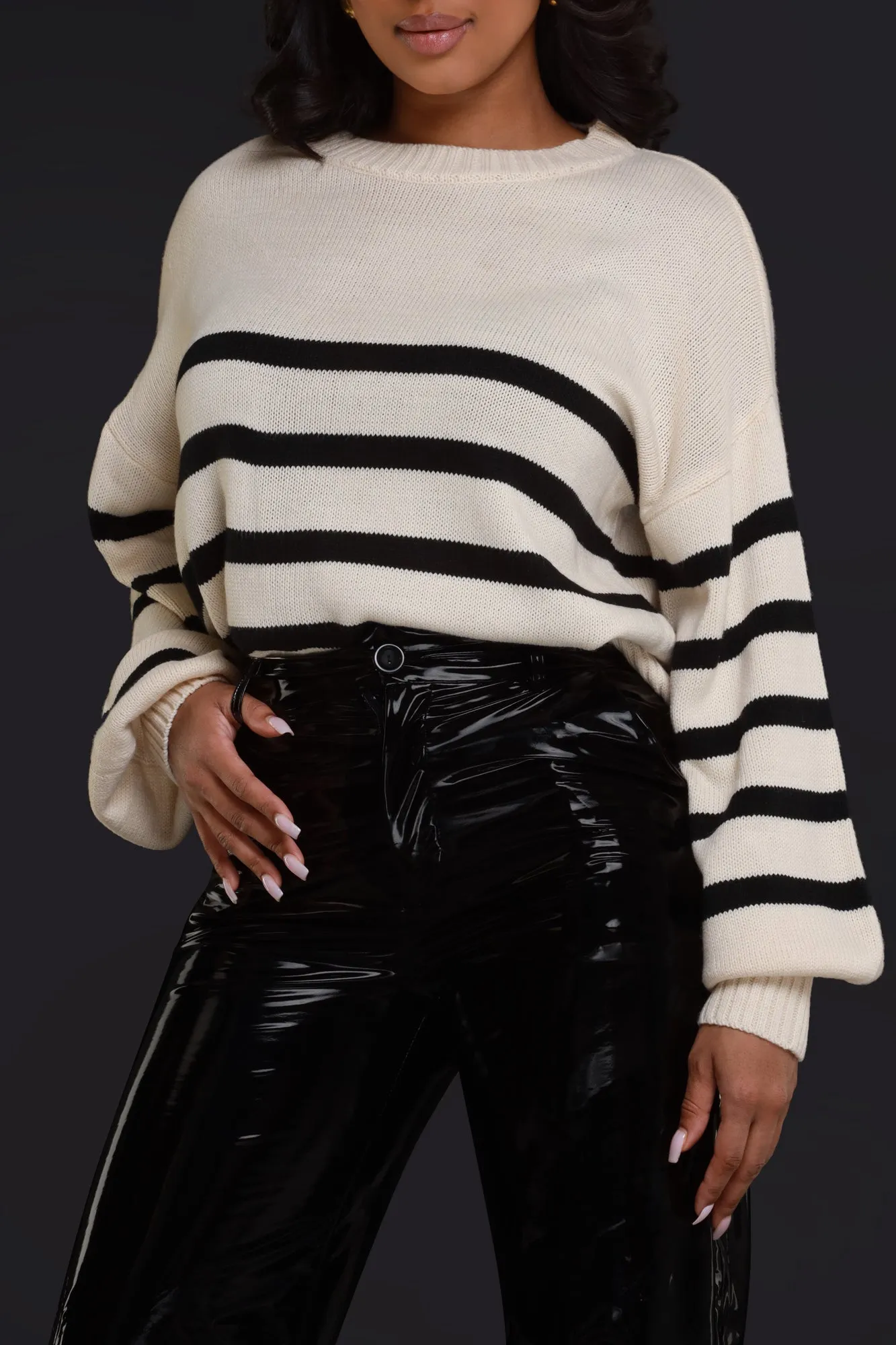 Care Taken Oversized Striped Sweater - Taupe/Black sold by Swankaposh product image thumbnail 5