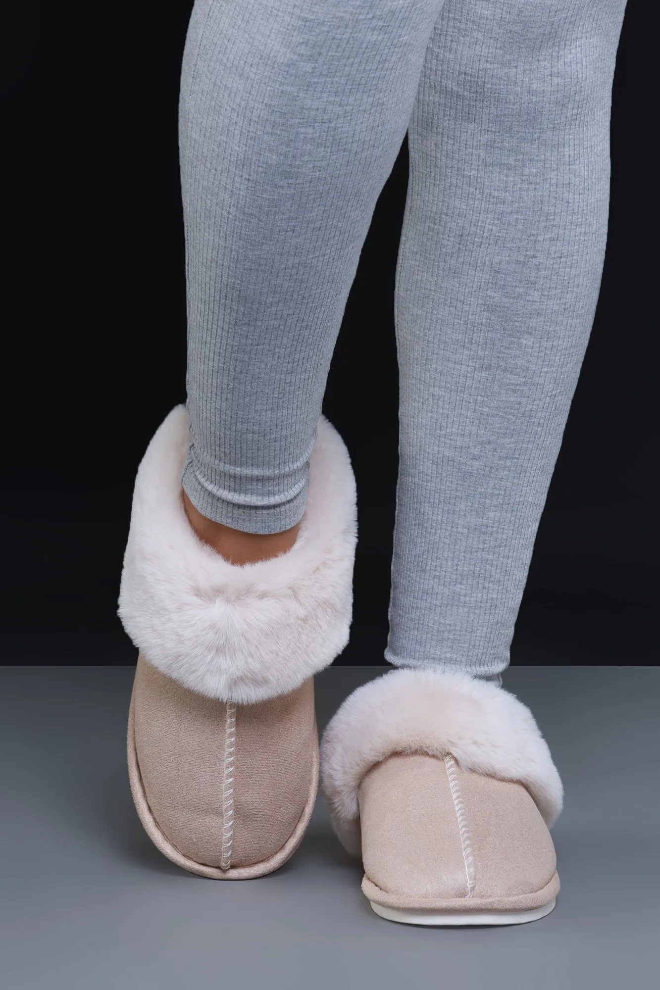 Stay Sweet Faux Fur Suede Slides - Khaki sold by Swankaposh