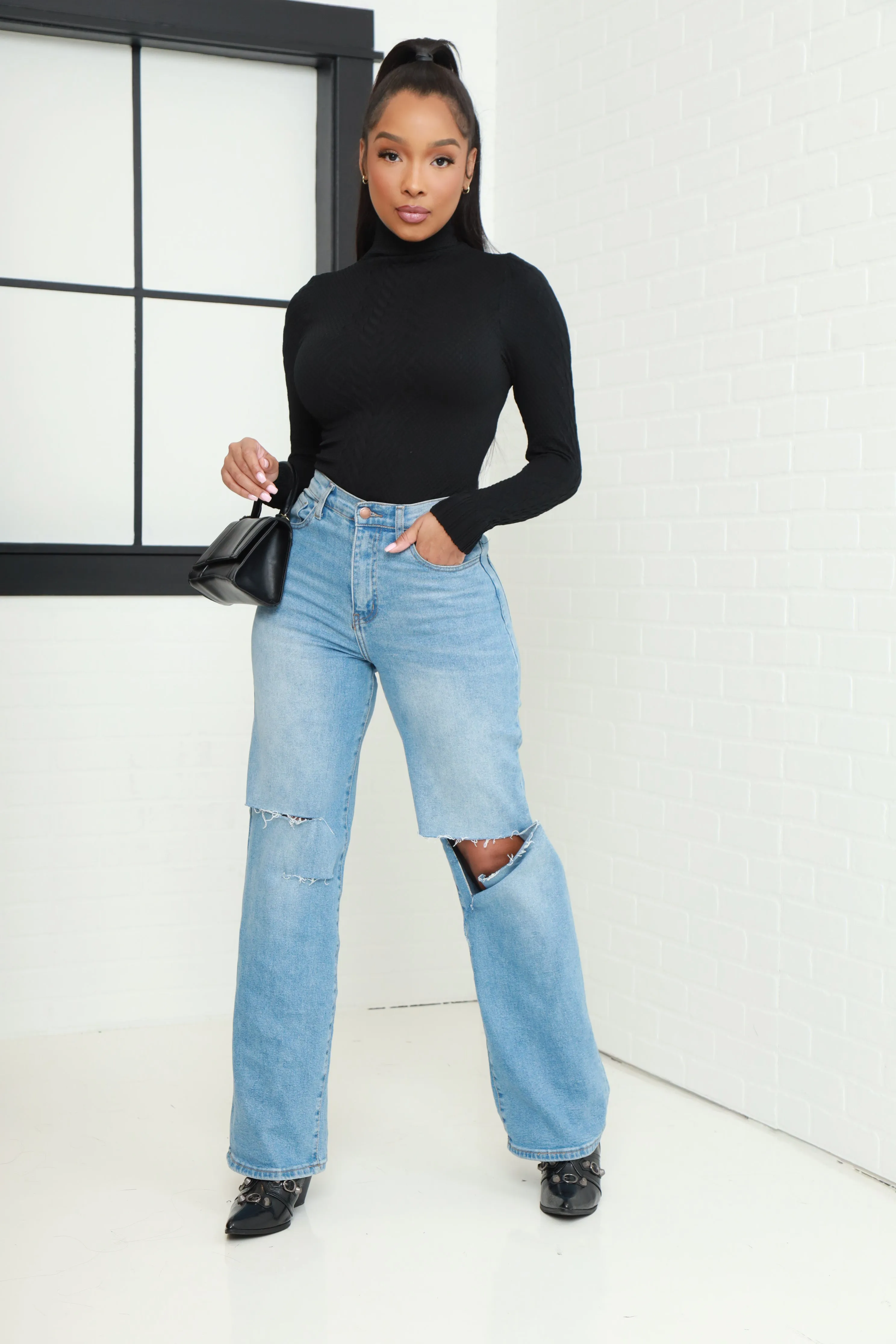 Too Cozy Mock Neck Cable Knit Sweater - Black sold by Swankaposh product image thumbnail 4