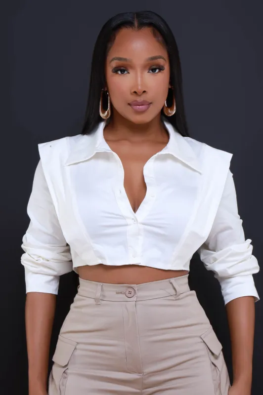 Mean Business Button Down Cropped Top - White sold by Swankaposh