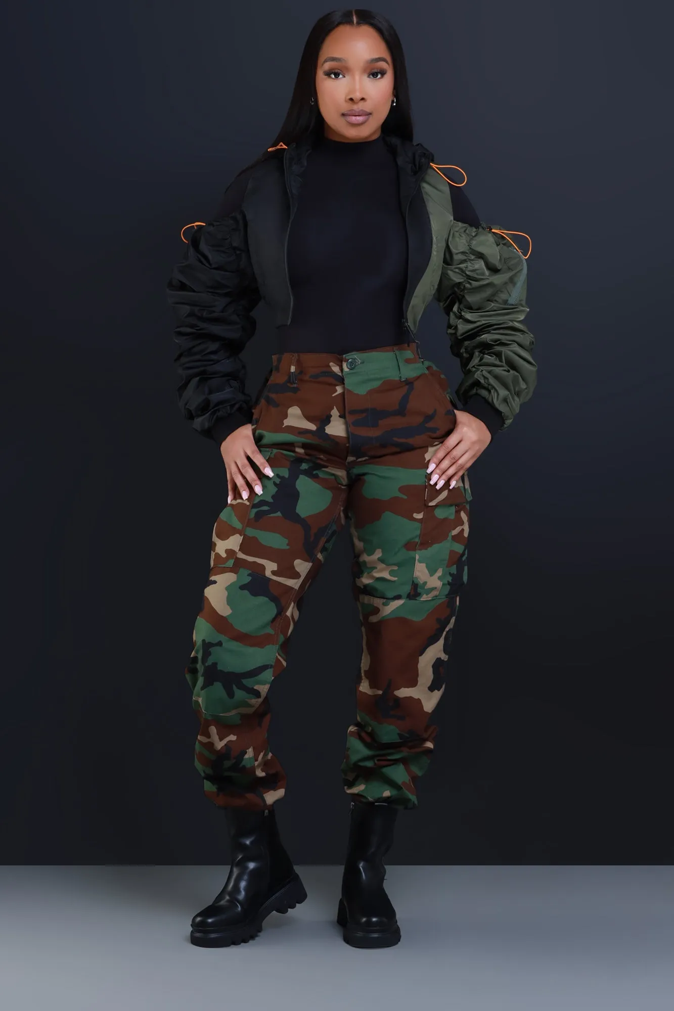 Members Only Cropped Windbreaker Jacket - Olive/Black sold by Swankaposh product image thumbnail 2