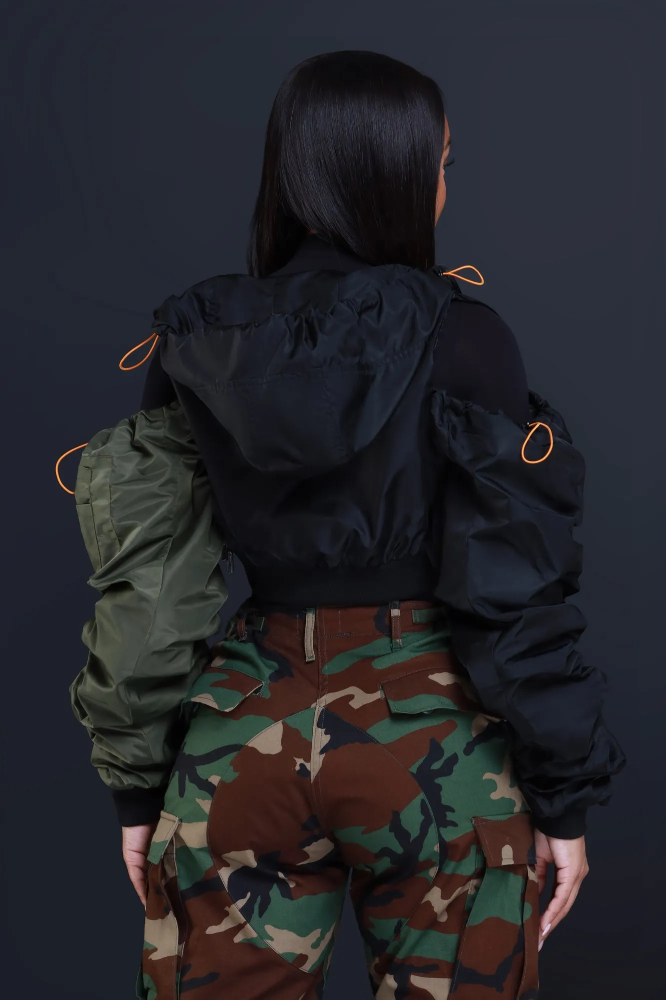 Members Only Cropped Windbreaker Jacket - Olive/Black sold by Swankaposh product image thumbnail 3