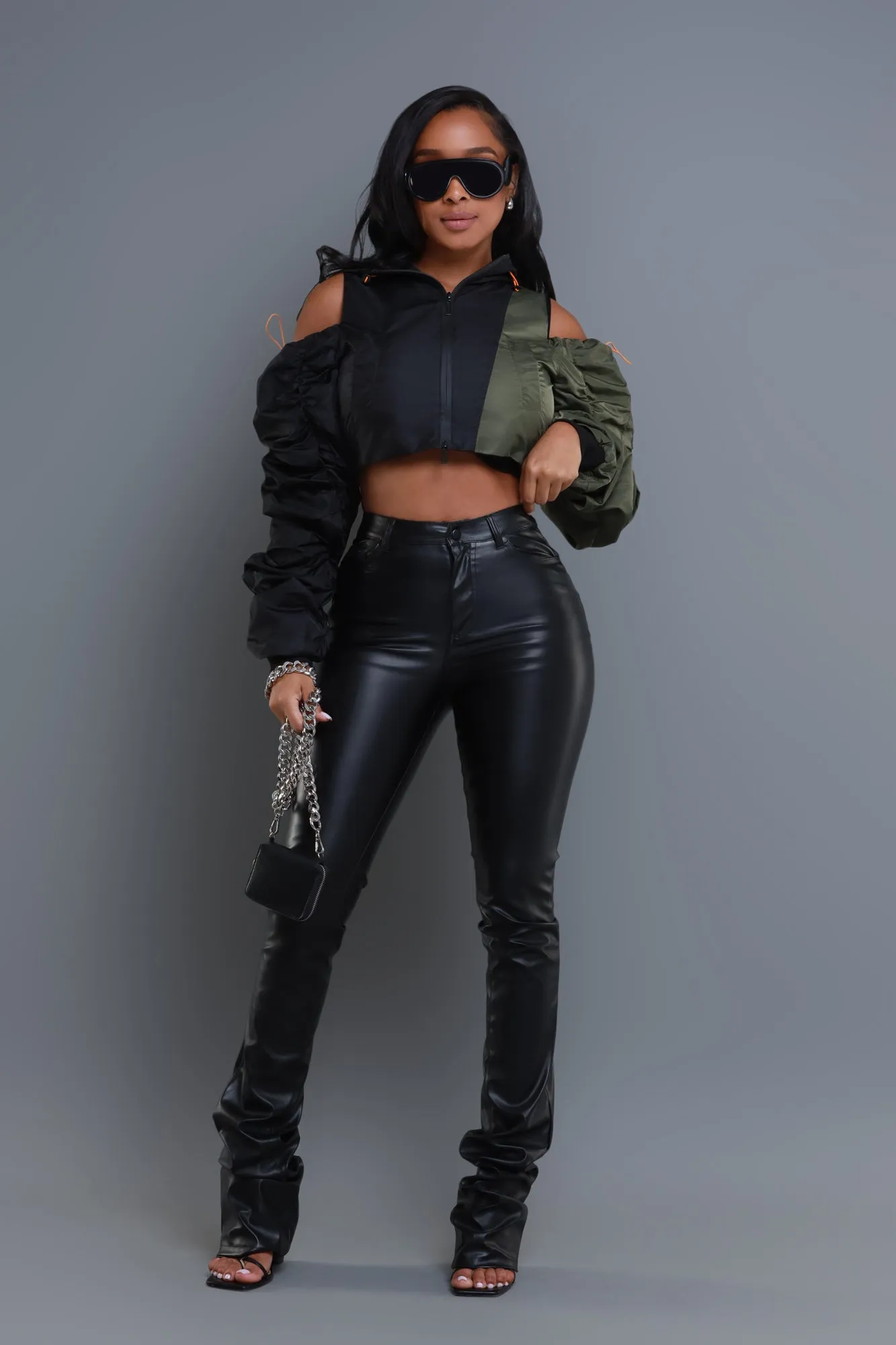 Members Only Cropped Windbreaker Jacket - Olive/Black sold by Swankaposh product image thumbnail 5