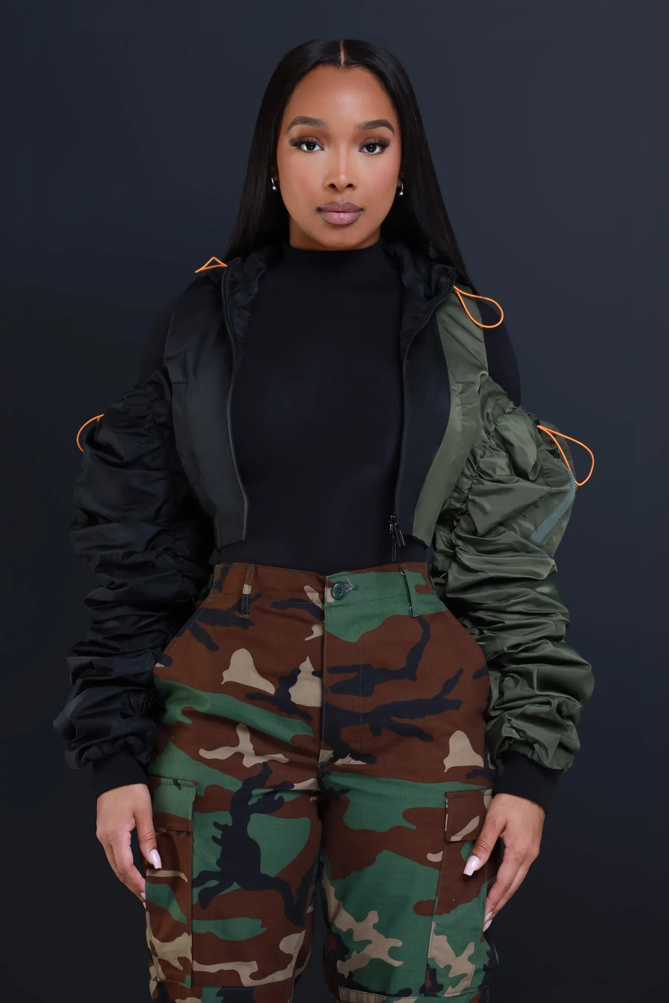Members Only Cropped Windbreaker Jacket - Olive/Black sold by Swankaposh product image thumbnail 4