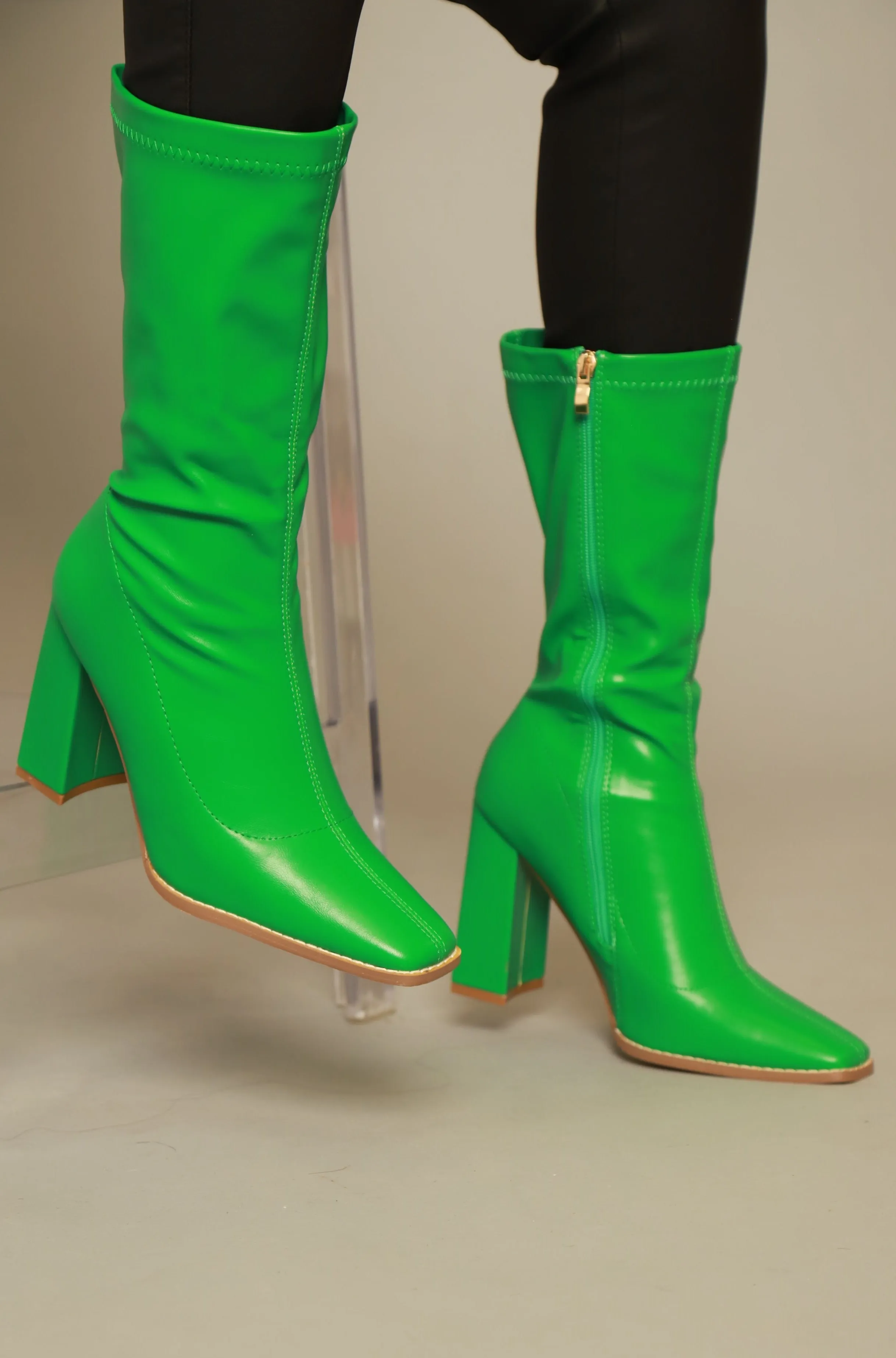 In the City Faux Leather Pointed Toe Boots - Green sold by Swankaposh product image thumbnail 3
