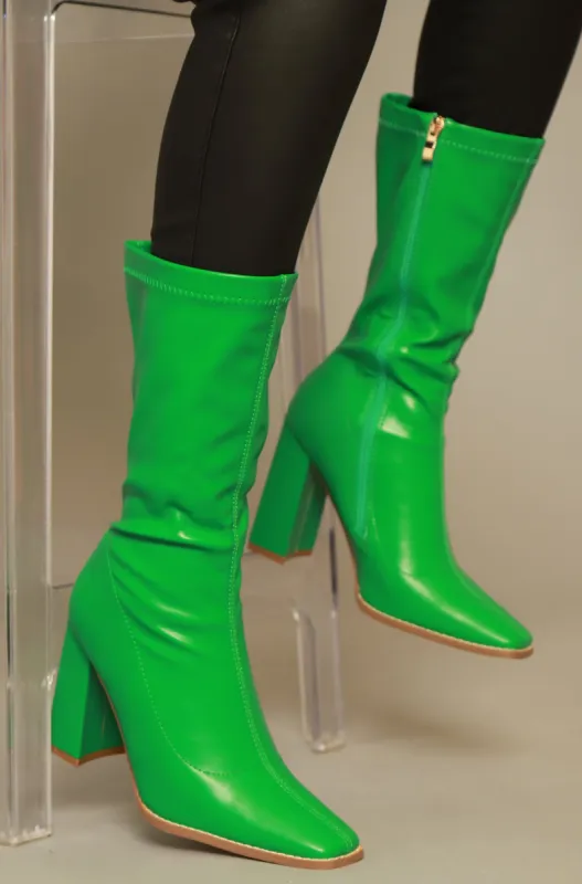 In the City Faux Leather Pointed Toe Boots - Green sold by Swankaposh