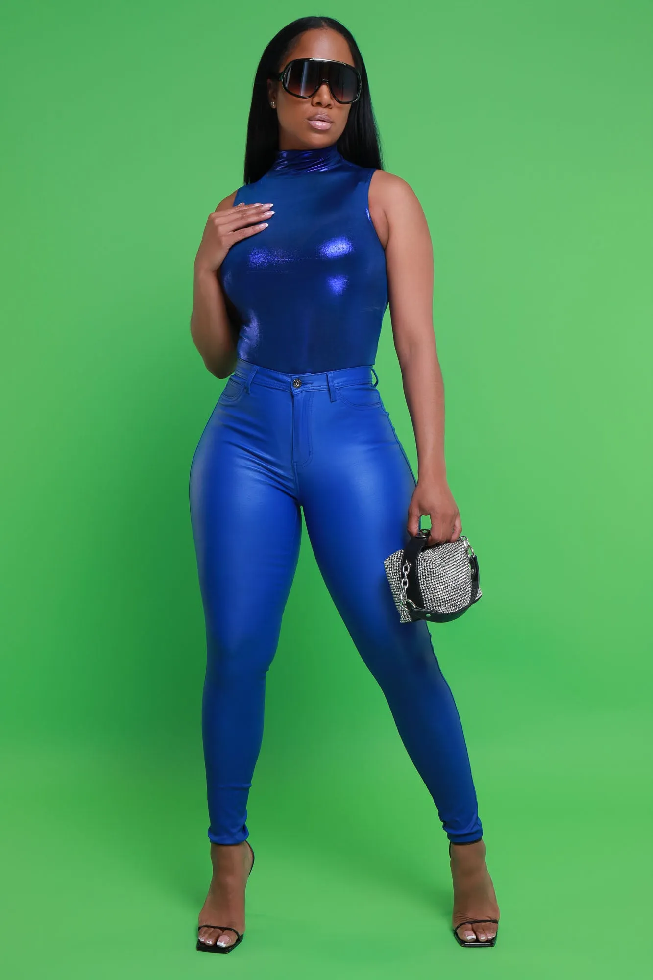 Stop And Stare Sleeveless Metallic Bodysuit - Royal Blue sold by Swankaposh product image thumbnail 5