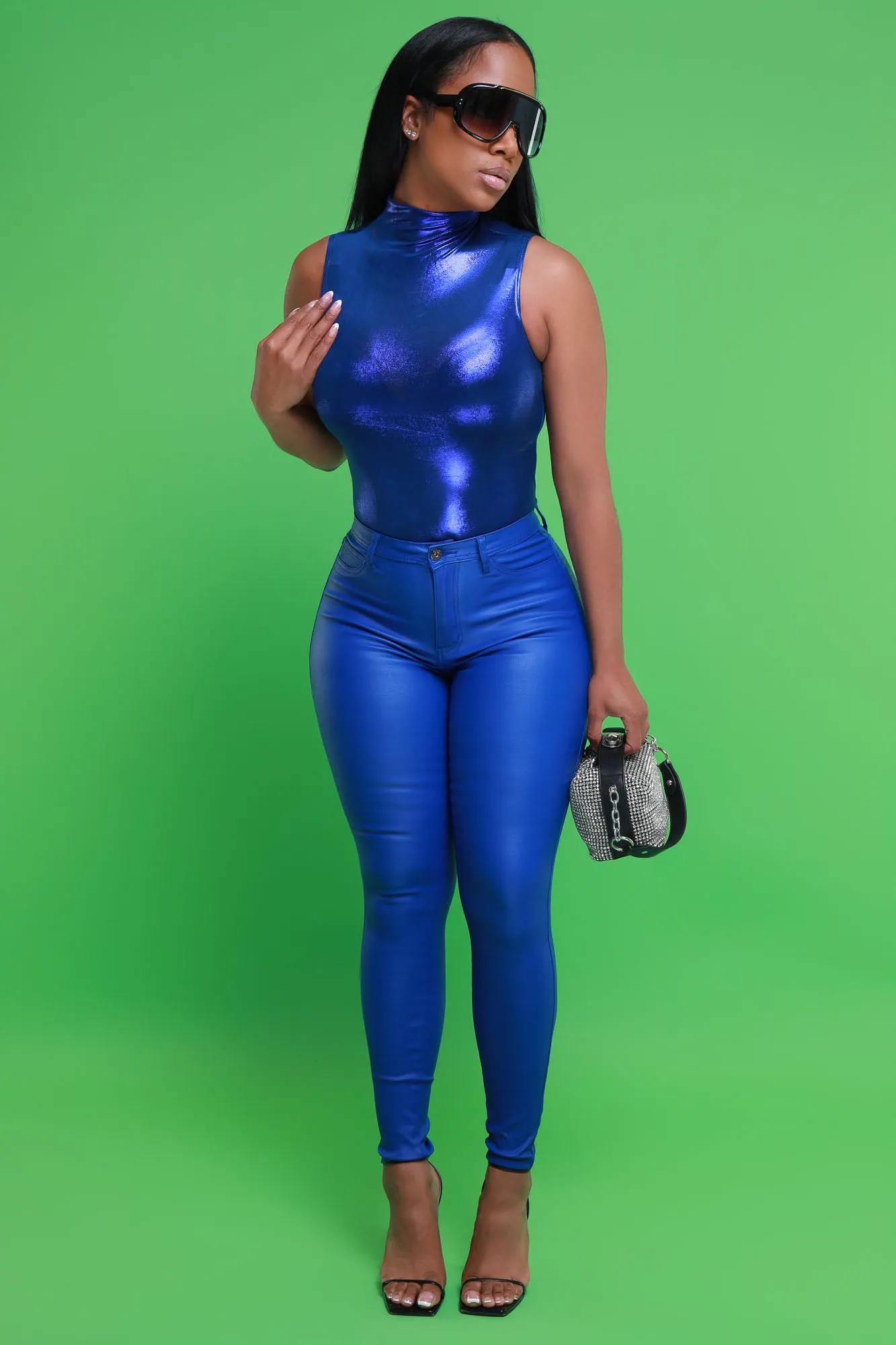 Stop And Stare Sleeveless Metallic Bodysuit - Royal Blue sold by Swankaposh product image thumbnail 2