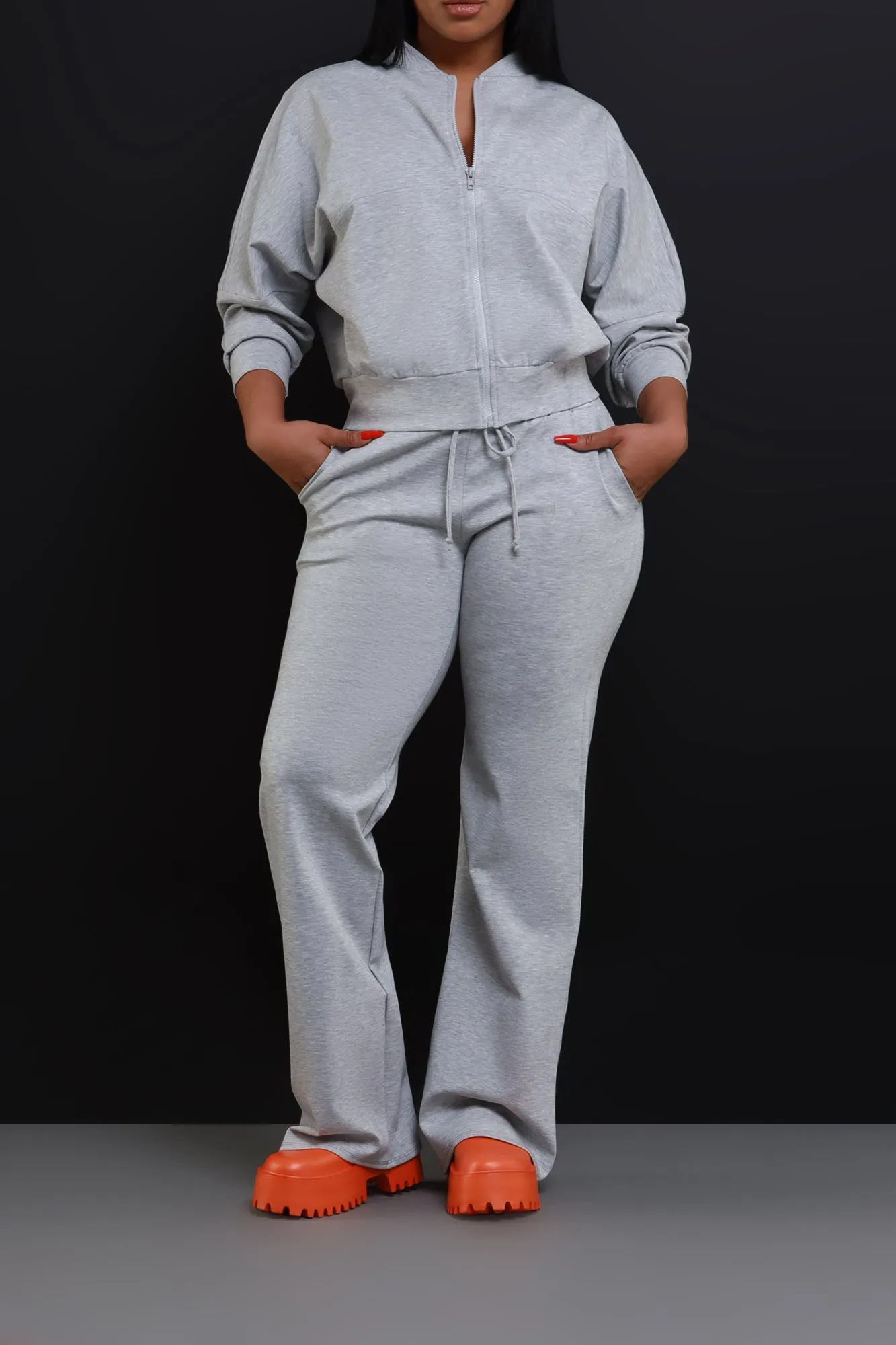 Take The Wheel Zip-Up Pants Set - Heather Grey sold by Swankaposh