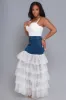 Deny Me This Ruffled Denim Maxi Skirt - Dark Wash/White sold by Swankaposh