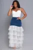 Deny Me This Ruffled Denim Maxi Skirt - Dark Wash/White sold by Swankaposh