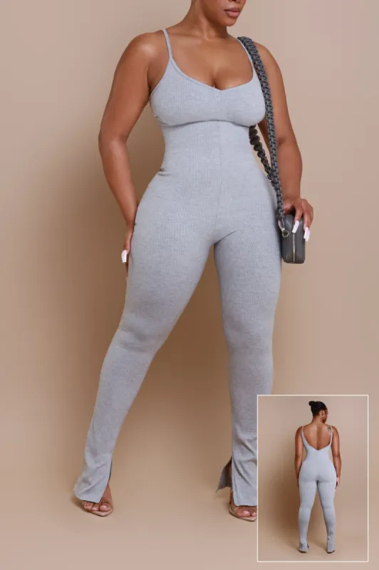 Best Spot Cellulite Deleter Open Back Jumpsuit - Heather Grey sold by Swankaposh