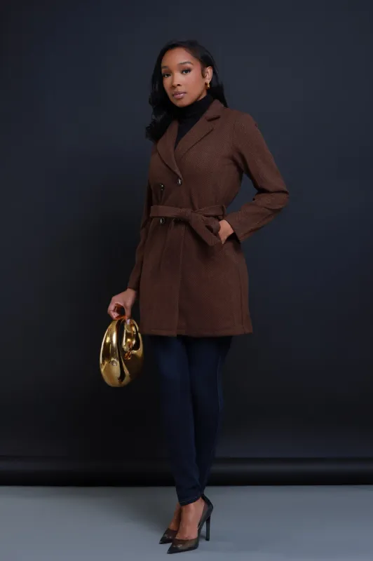 To The Future Wool Double Breasted Coat - Brown sold by Swankaposh
