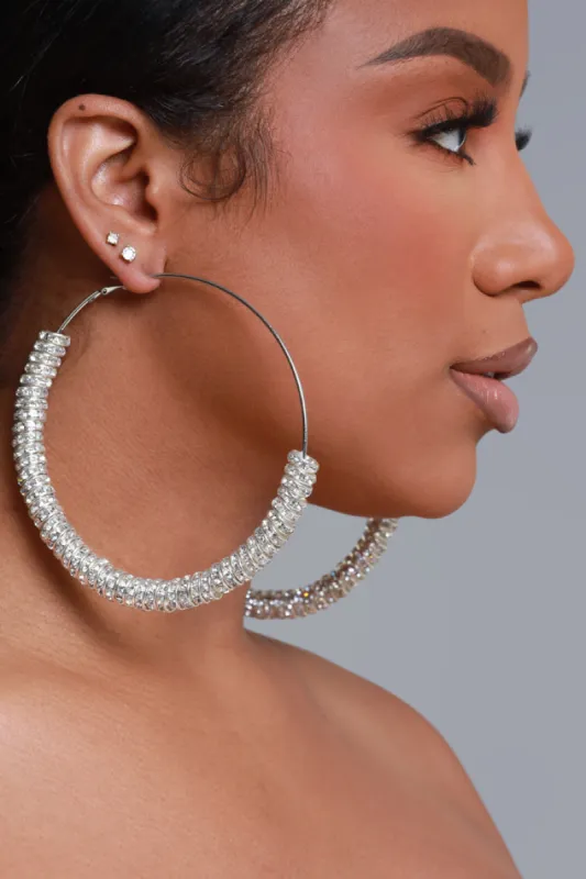 Basketball Vibes Oversized Rhinestone Hoop Earrings - Silver sold by Swankaposh