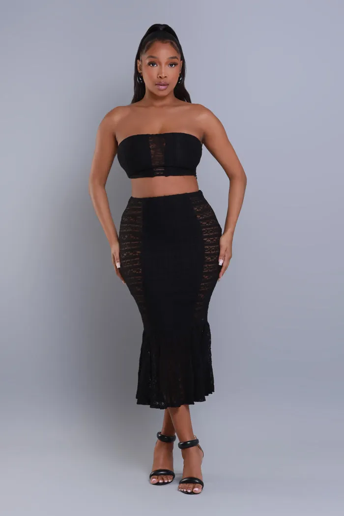 Guilty As Sin Lace Cropped Skirt Set - Black sold by Swankaposh