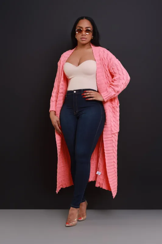 Love It Here Longline Cardigan Sweater - Salmon Pink sold by Swankaposh