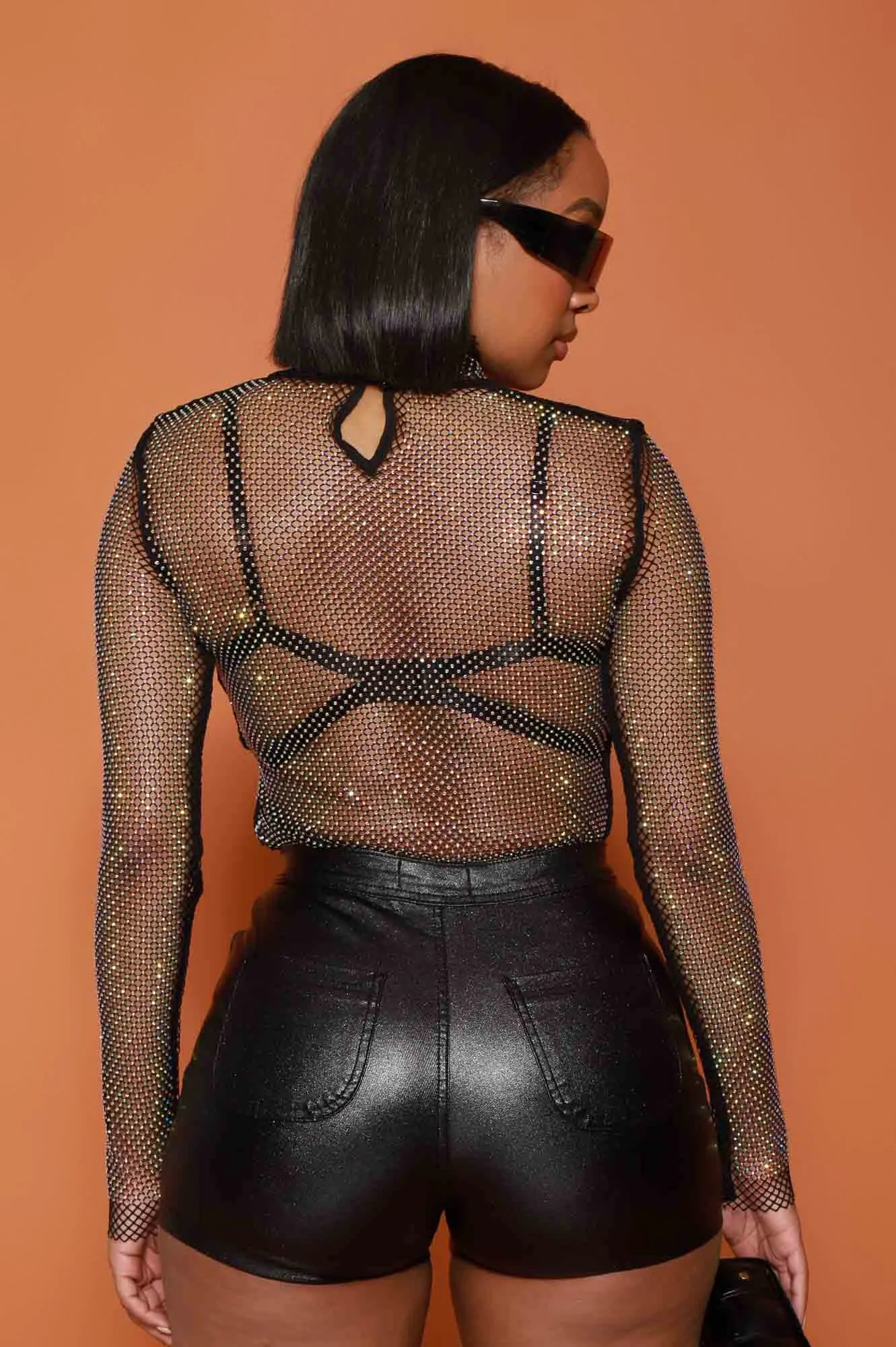 Dark Horse Mock Neck Rhinestone Mesh Top - Black sold by Swankaposh product image thumbnail 3