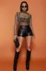 Dark Horse Mock Neck Rhinestone Mesh Top - Black sold by Swankaposh