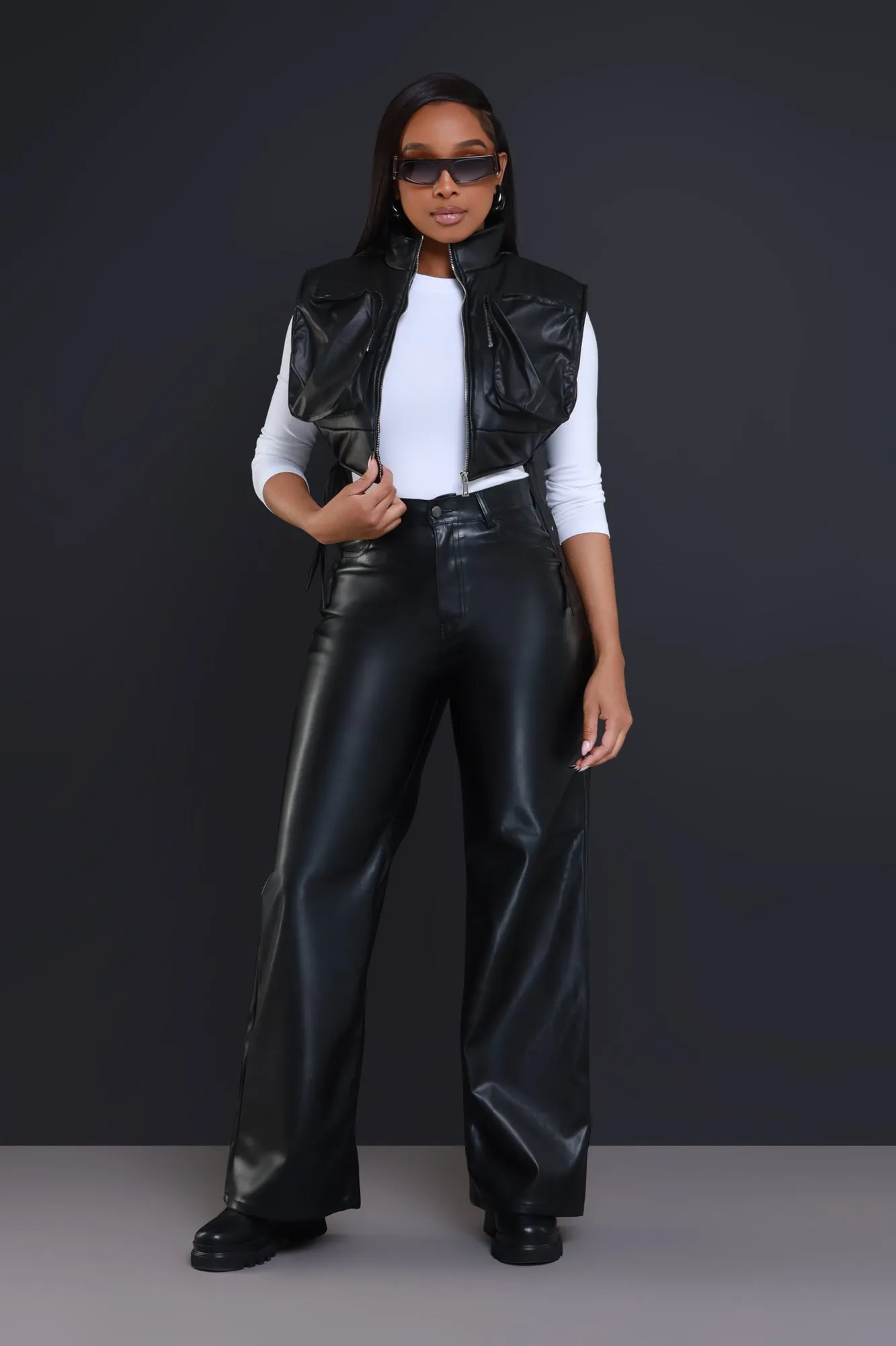 Win Again Faux Leather Cropped Vest - Black sold by Swankaposh product image thumbnail 4