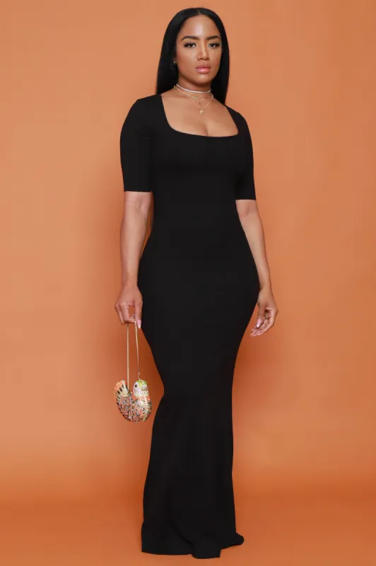 One and Only Mid Sleeve Cellulite Deleter Maxi Dress - Black sold by Swankaposh