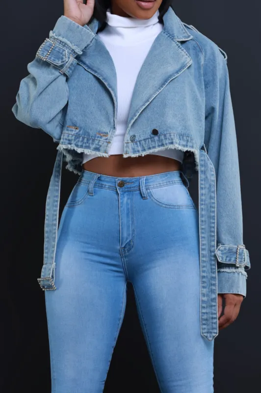 Flavor Of The Week Cropped Denim Trenchcoat - Light Wash sold by Swankaposh