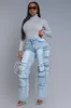 Down We Go High Rise Cargo Jeans - Light Wash sold by Swankaposh