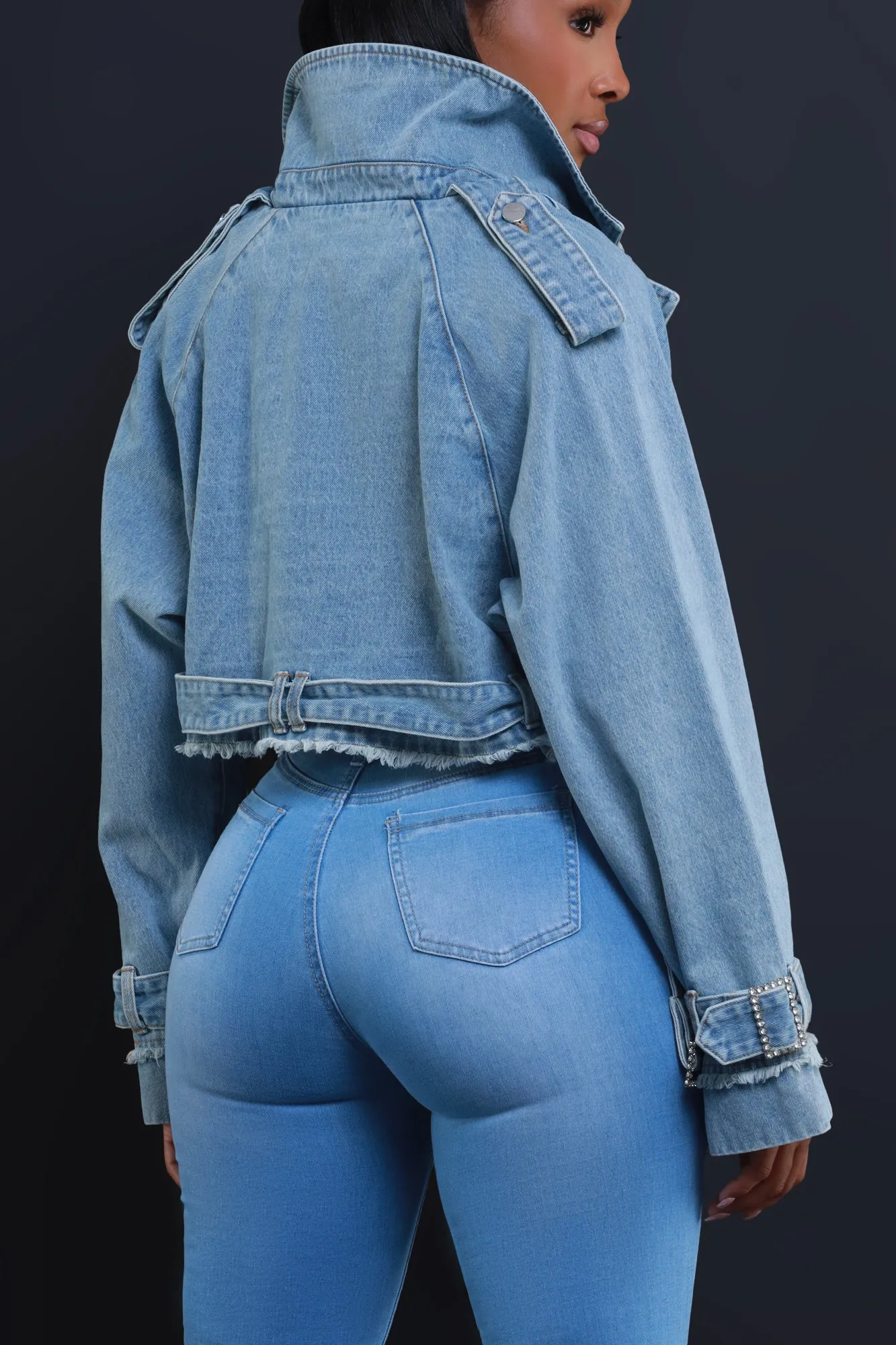 Flavor Of The Week Cropped Denim Trenchcoat - Light Wash sold by Swankaposh product image thumbnail 3