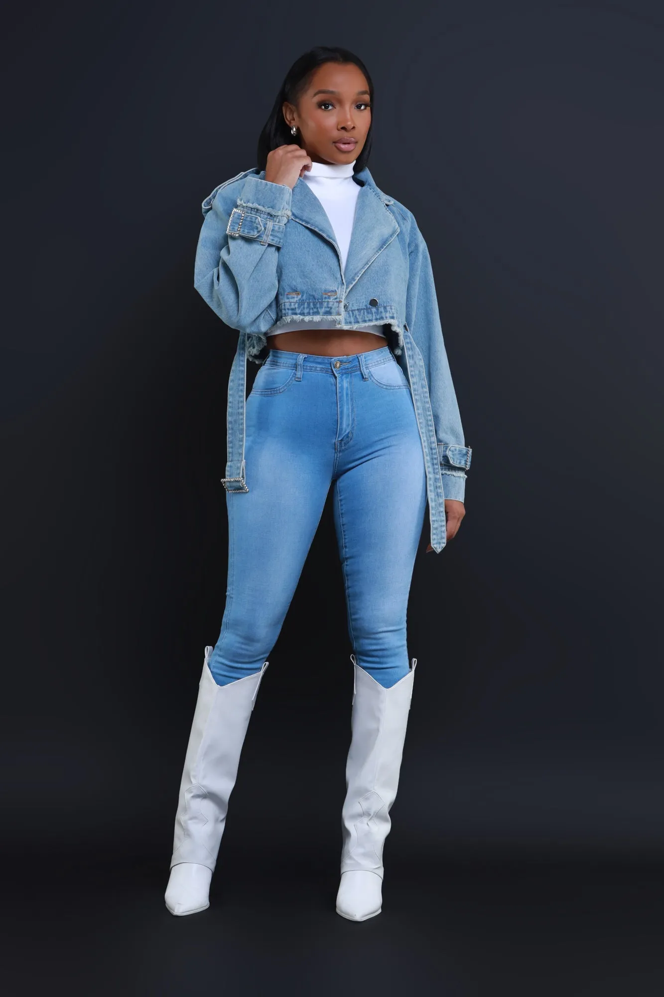 Flavor Of The Week Cropped Denim Trenchcoat - Light Wash sold by Swankaposh product image thumbnail 4