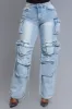 Down We Go High Rise Cargo Jeans - Light Wash sold by Swankaposh