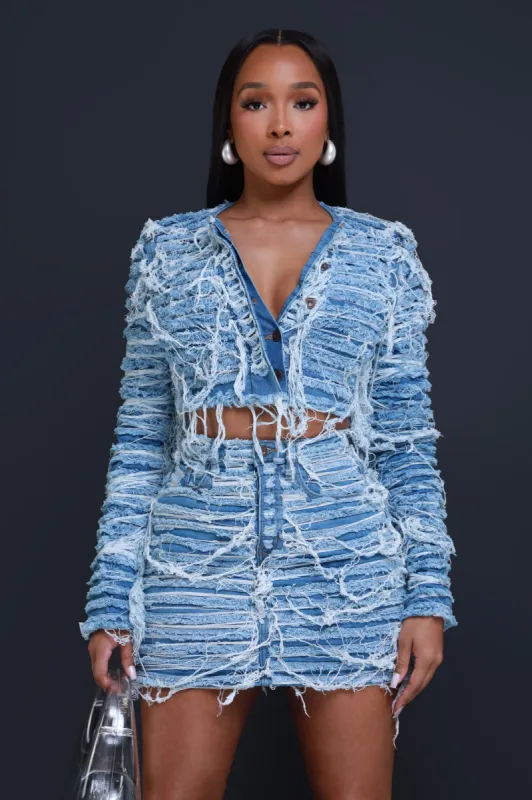 Tear It Up Distressed Denim Jacket - Medium Wash sold by Swankaposh