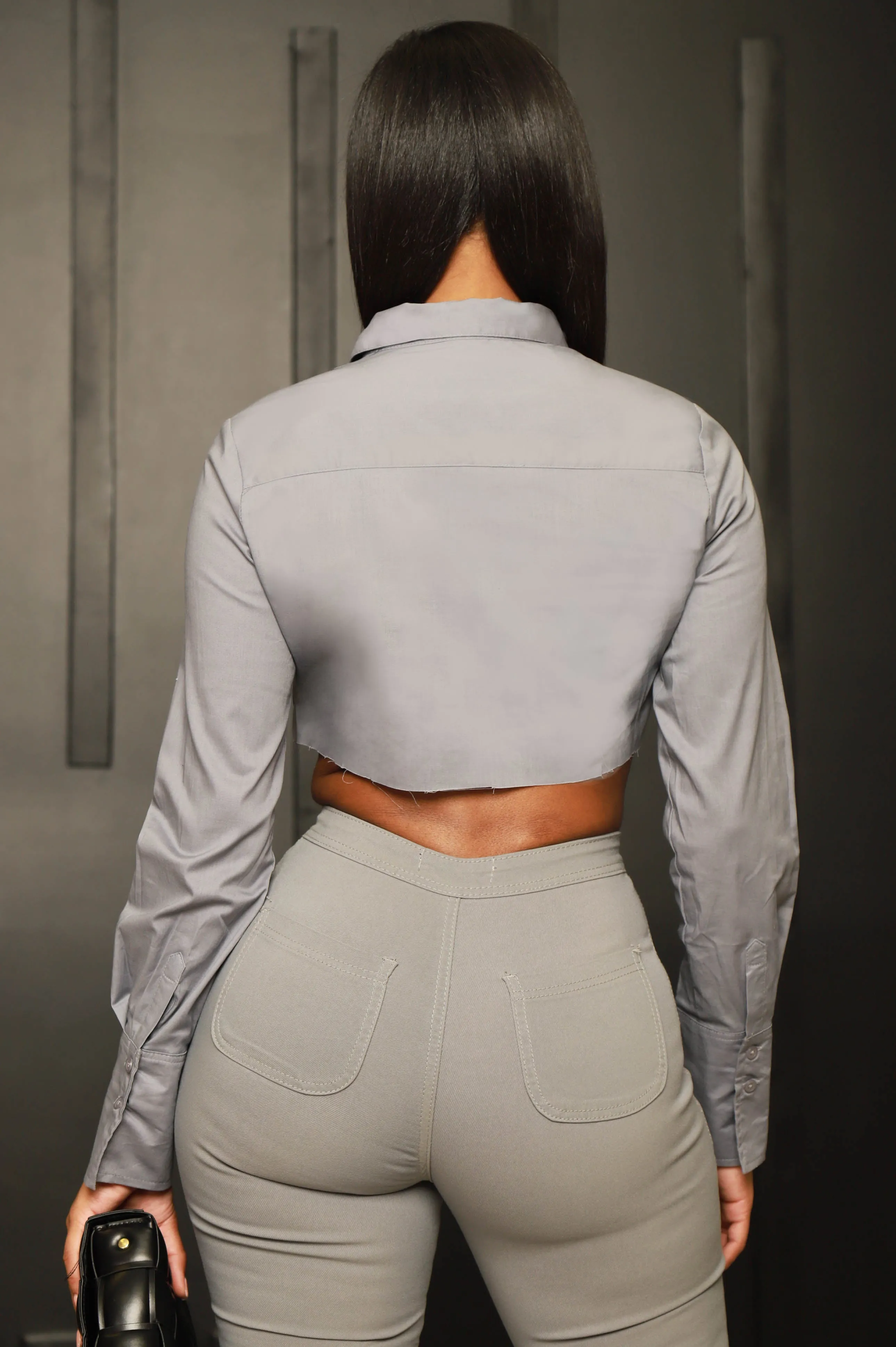 My World Cropped Button Up Top - Grey sold by Swankaposh product image thumbnail 3