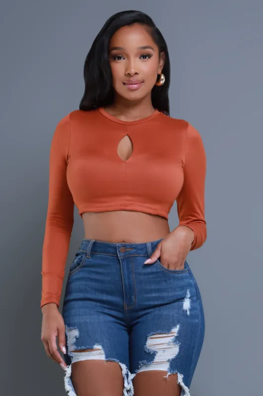 Not Worried Double Layered Keyhole Crop Top - Spicy Rust sold by Swankaposh