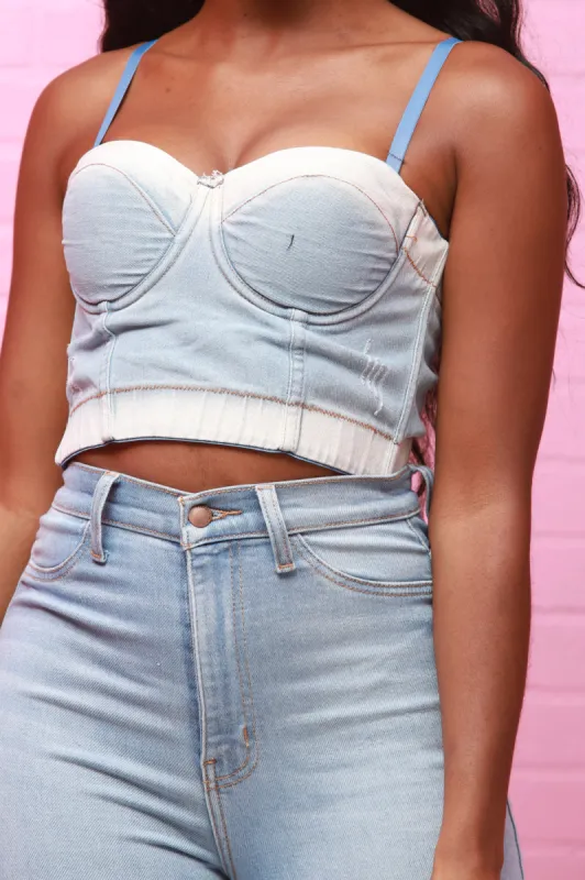 Rosa Denim Cropped Bustier - Light Wash sold by Swankaposh