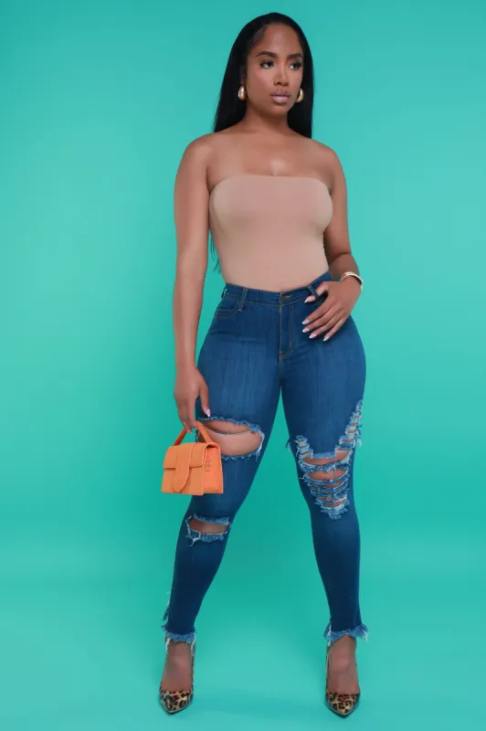 Do The Most High Rise Distressed Skinny Jeans - Medium Wash sold by Swankaposh