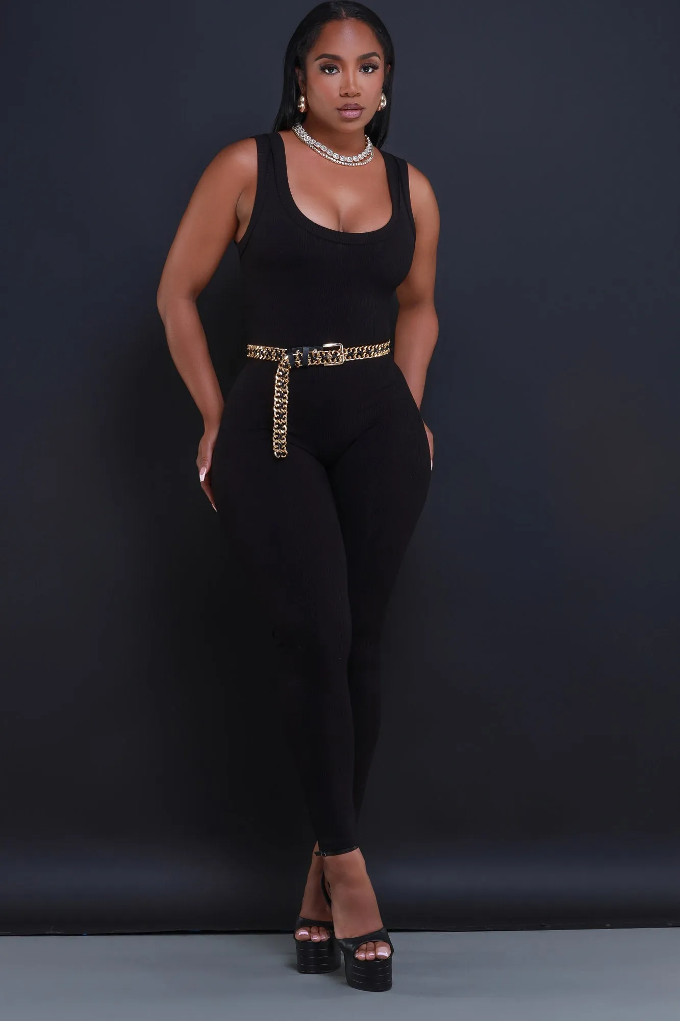 Cover Me Cellulite Deleter Sleeveless Jumpsuit - Black sold by Swankaposh