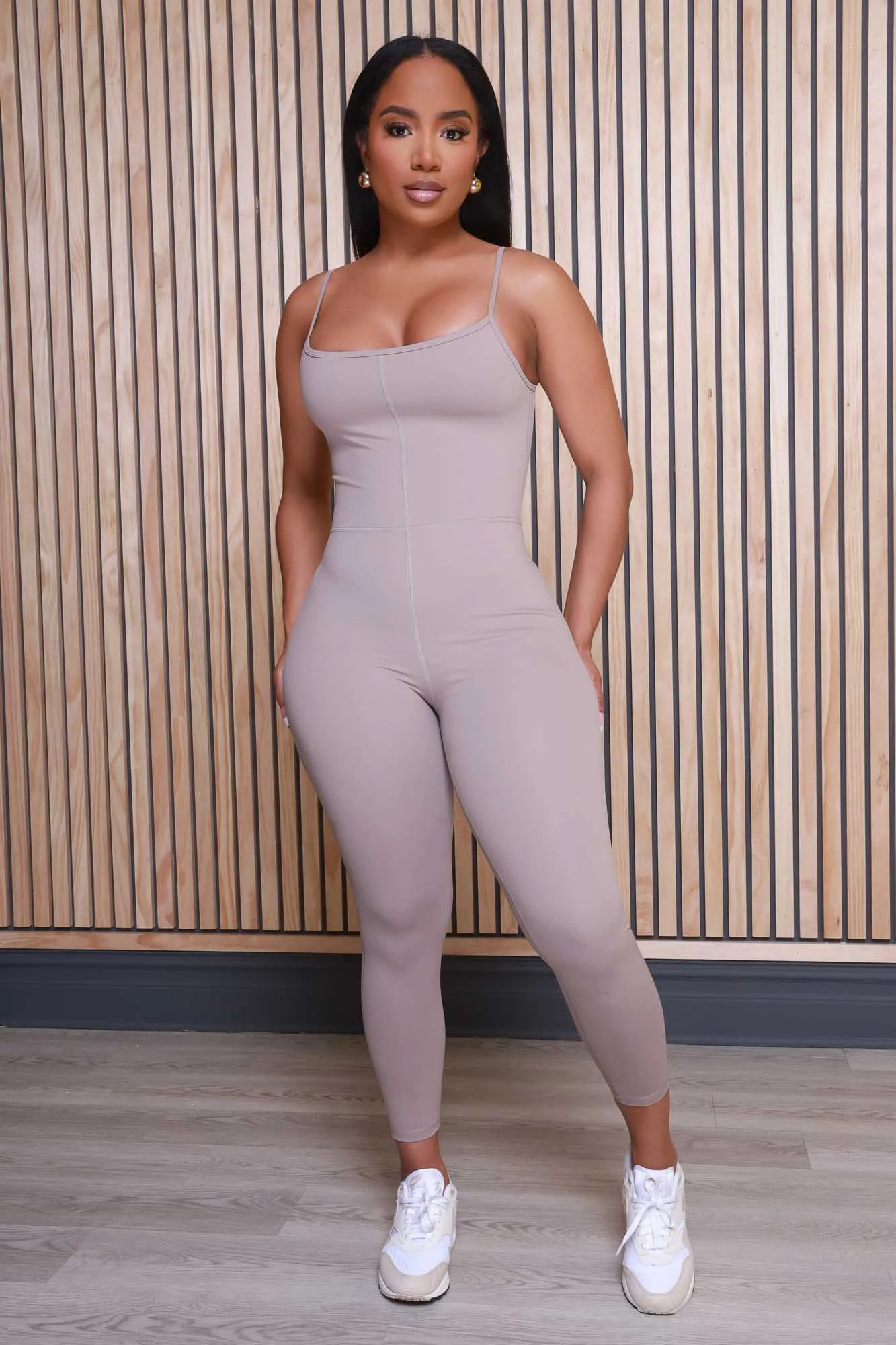 Rumor Has It Sleeveless Jumpsuit - Taupe sold by Swankaposh product image thumbnail 2