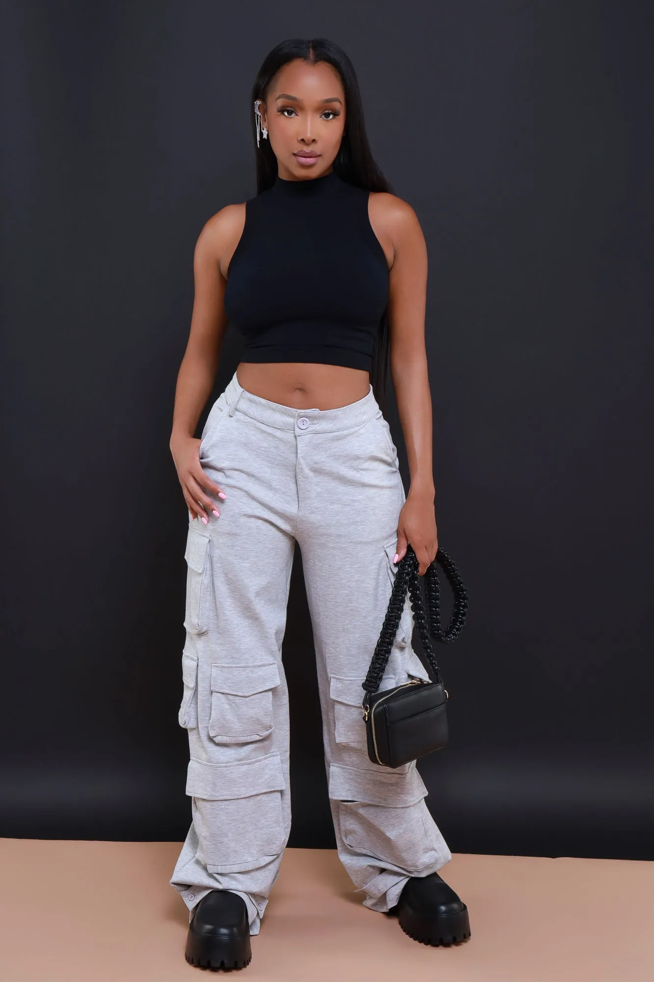 Sit Tight Micro Ribbed Pocket Crop Top - Black sold by Swankaposh product image thumbnail 4