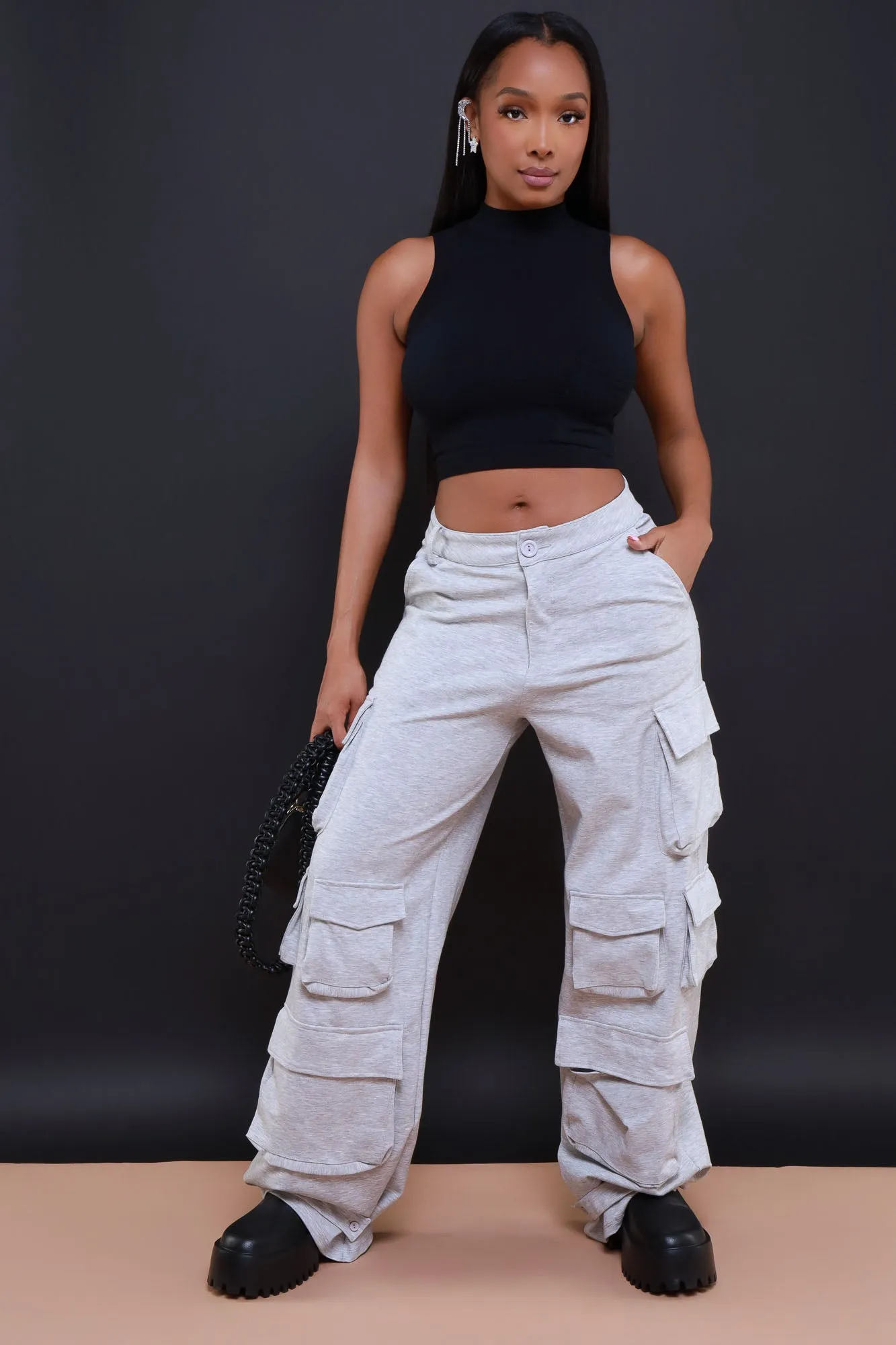 Sit Tight Micro Ribbed Pocket Crop Top - Black sold by Swankaposh product image thumbnail 2