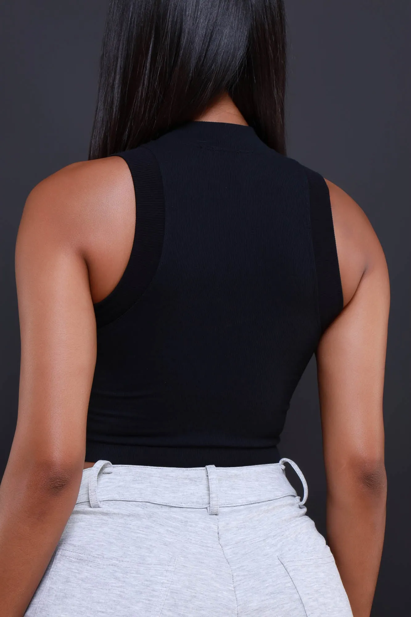 Sit Tight Micro Ribbed Pocket Crop Top - Black sold by Swankaposh product image thumbnail 3