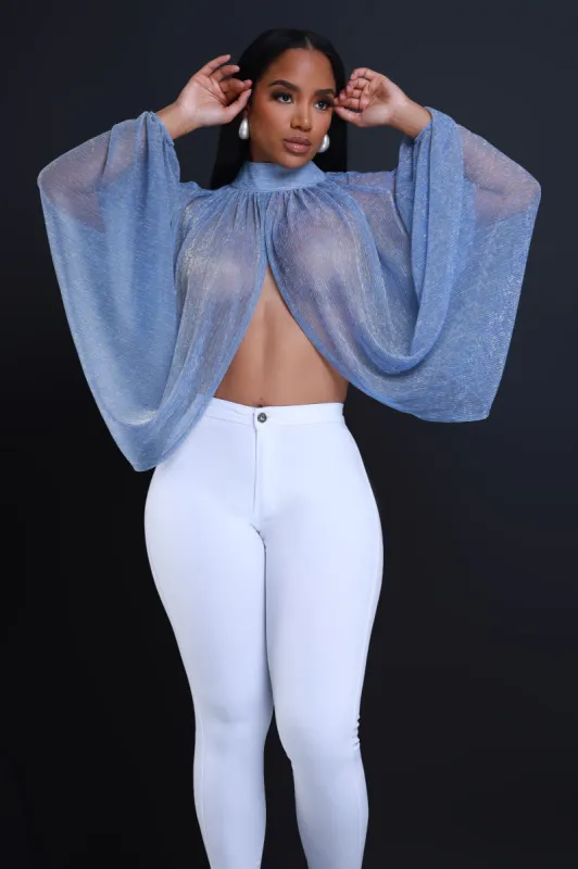 Backstage Pass Sheer Open Front Top - Blue sold by Swankaposh