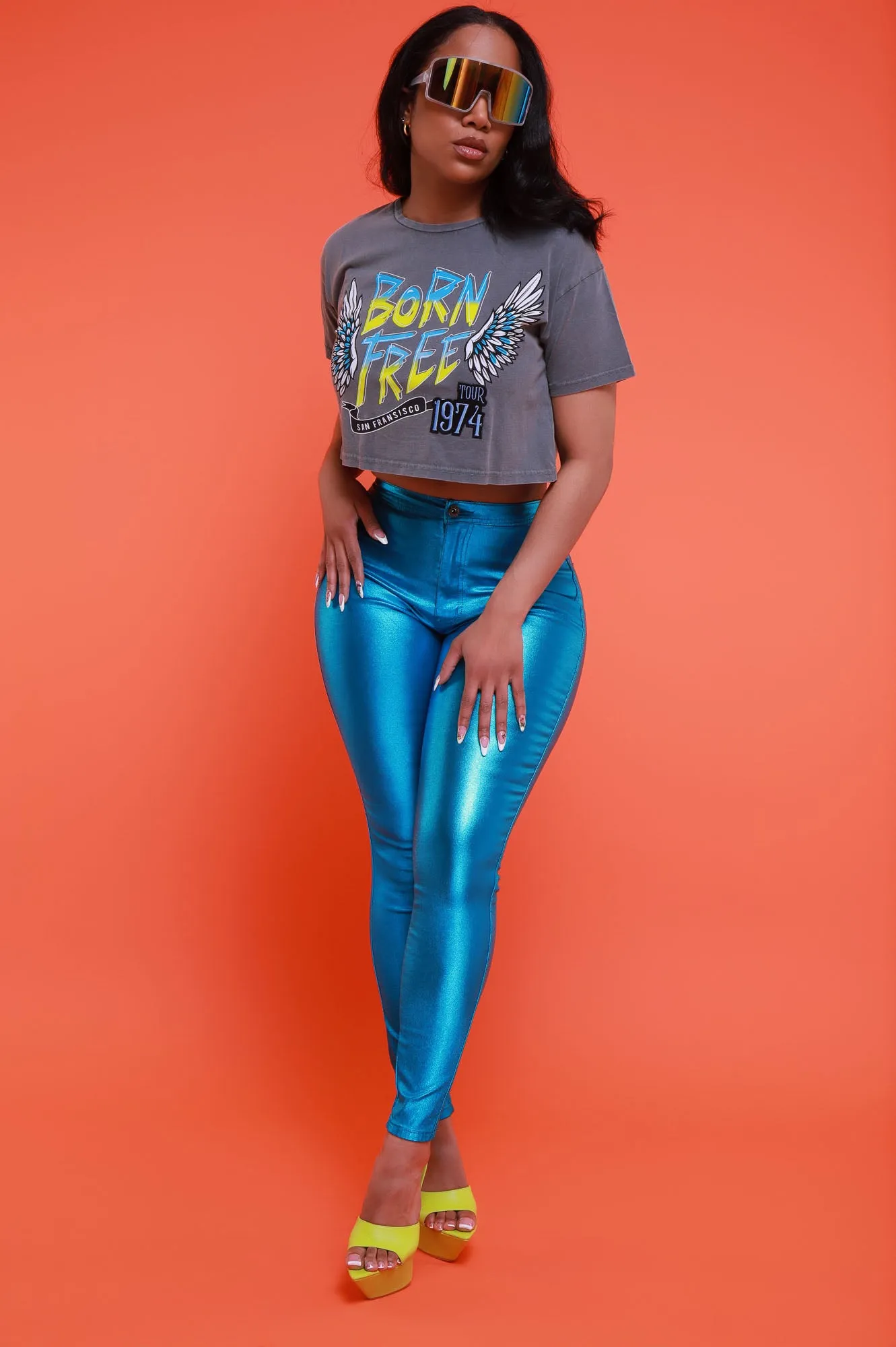 Born Free Cropped Graphic T-Shirt - Grey/Blue sold by Swankaposh product image thumbnail 4