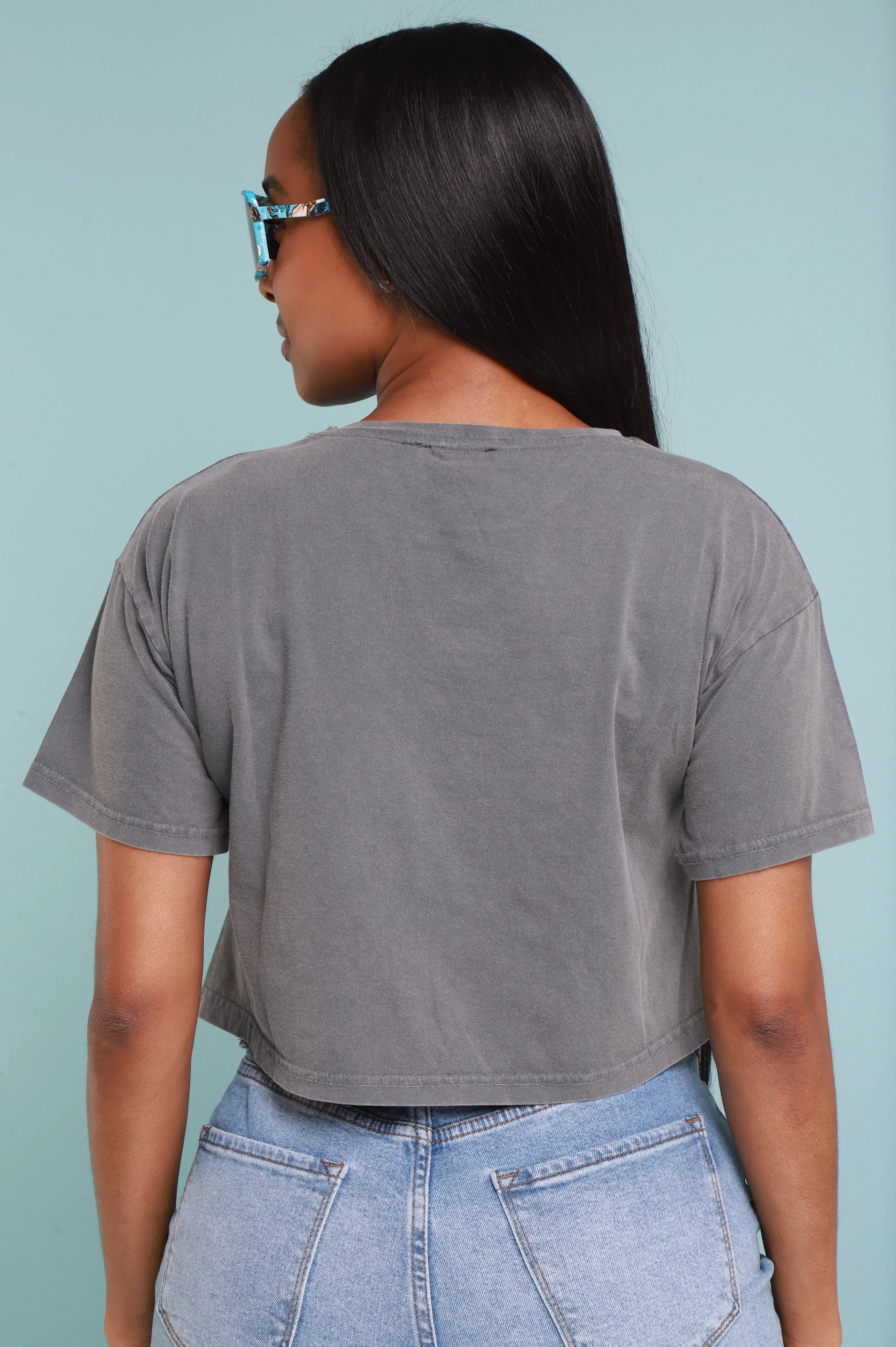 Born Free Cropped Graphic T-Shirt - Grey/Blue sold by Swankaposh product image thumbnail 3