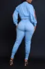 Top Priority Zippered Cropped Jogger Set - Light Wash Denim sold by Swankaposh