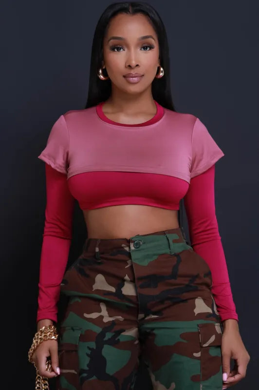Dig Deeper Double Layer Crop Top - Pink/Pink sold by Swankaposh