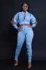 Top Priority Zippered Cropped Jogger Set - Light Wash Denim sold by Swankaposh