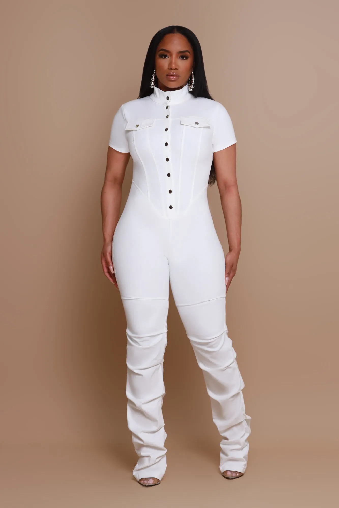 Go Get Em Ruched Cargo Jumpsuit - White sold by Swankaposh product image thumbnail 3
