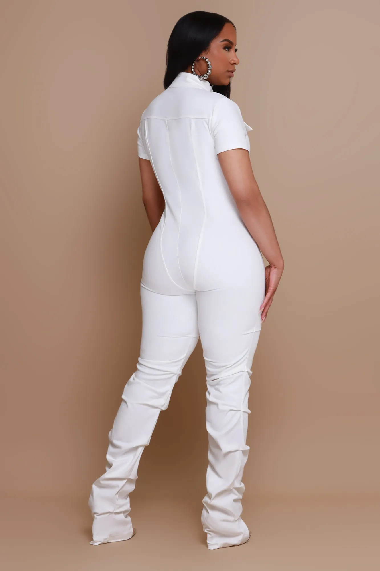 Go Get Em Ruched Cargo Jumpsuit - White sold by Swankaposh product image thumbnail 2