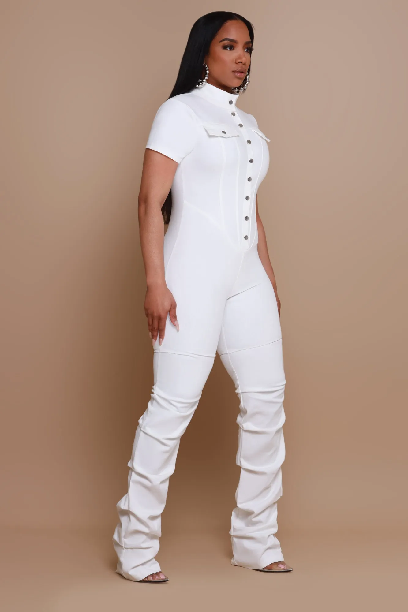 Go Get Em Ruched Cargo Jumpsuit - White sold by Swankaposh product image thumbnail 5