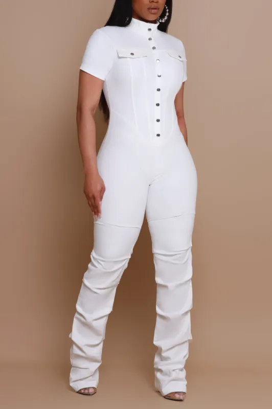 Go Get Em Ruched Cargo Jumpsuit - White sold by Swankaposh