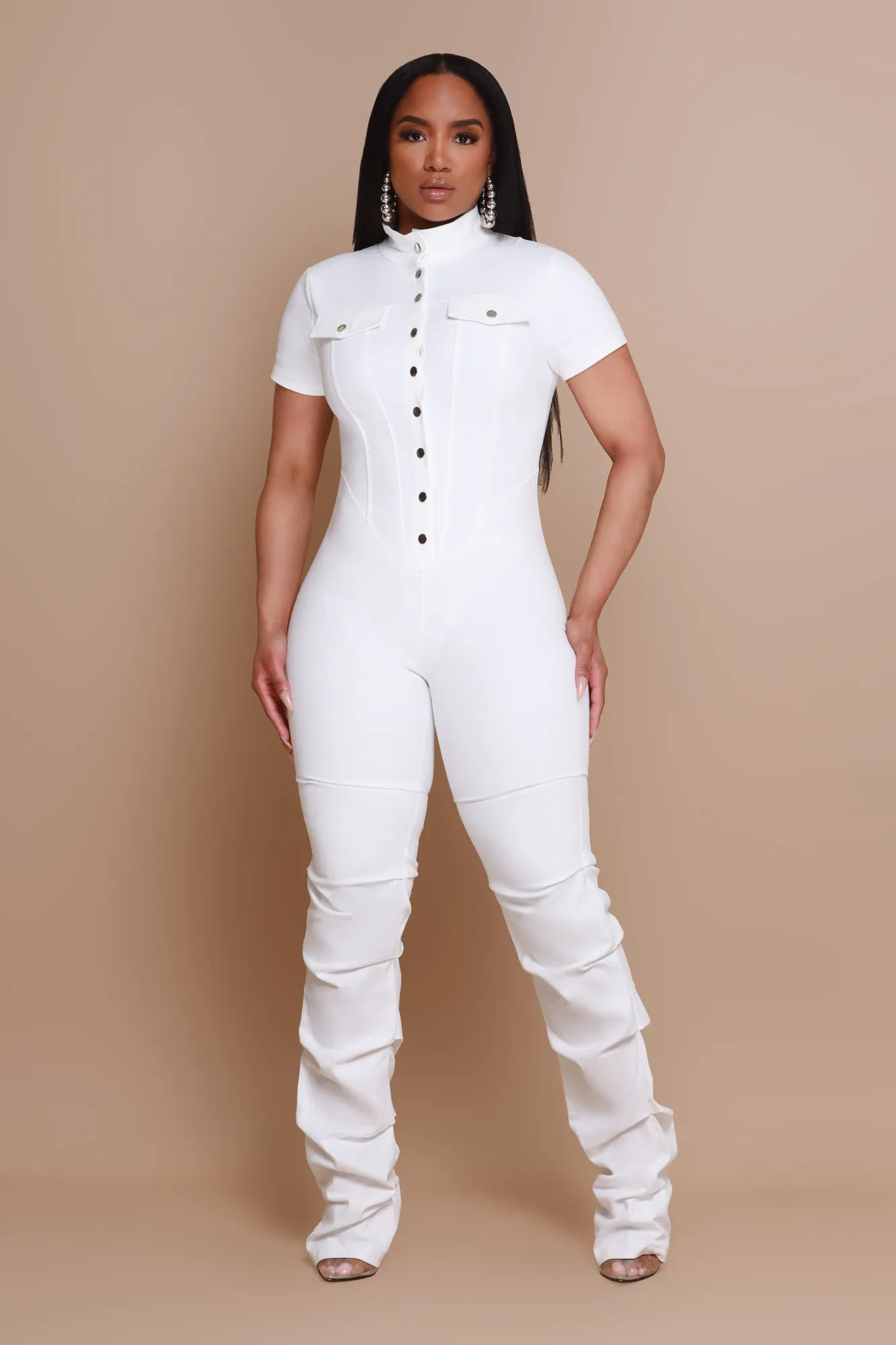 Go Get Em Ruched Cargo Jumpsuit - White sold by Swankaposh product image thumbnail 4